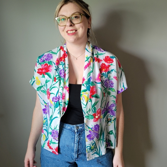 80s retro bright floral blouse - Picture 9 of 9